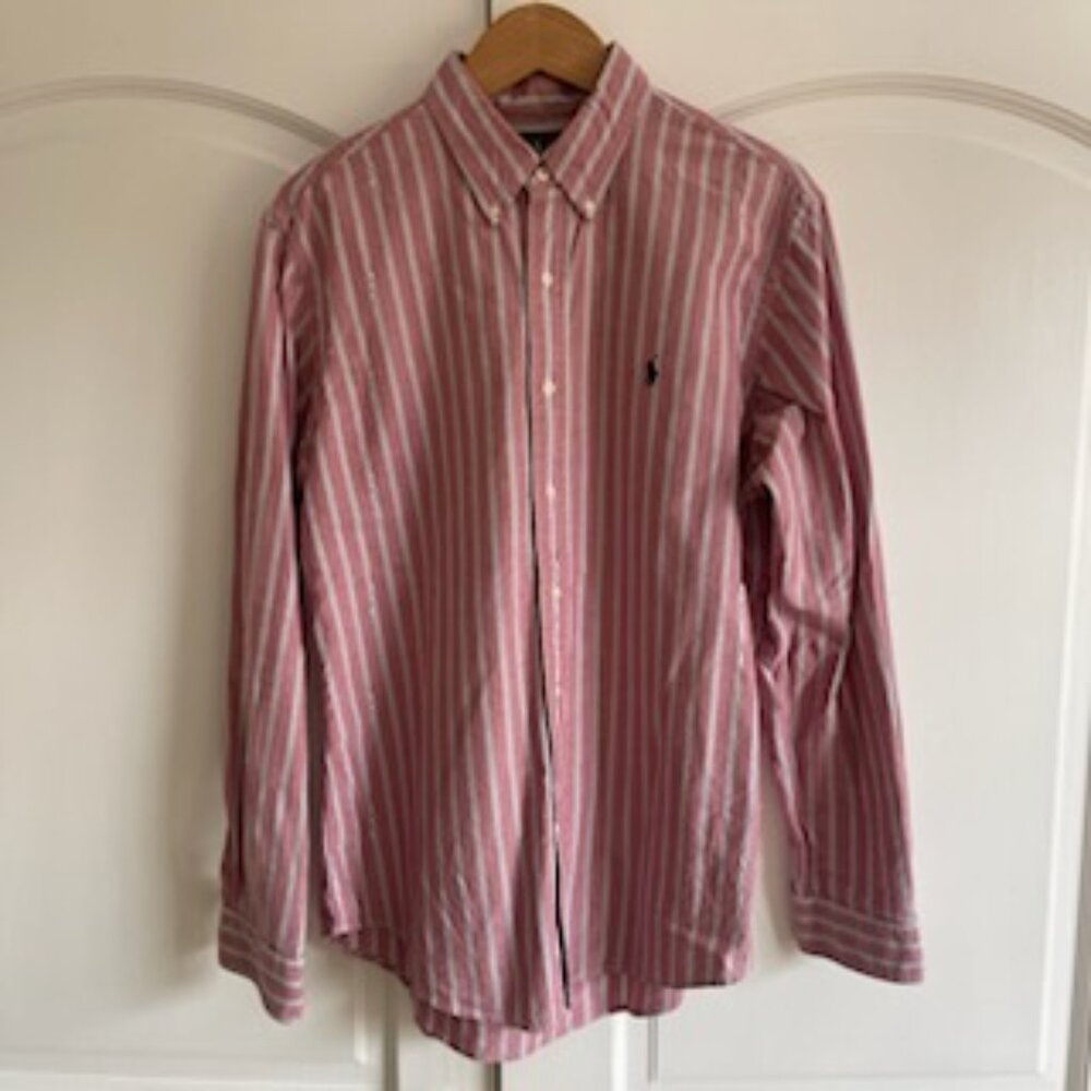 Ralph Lauren Button Down - Size Large - Red with grey/white stripes